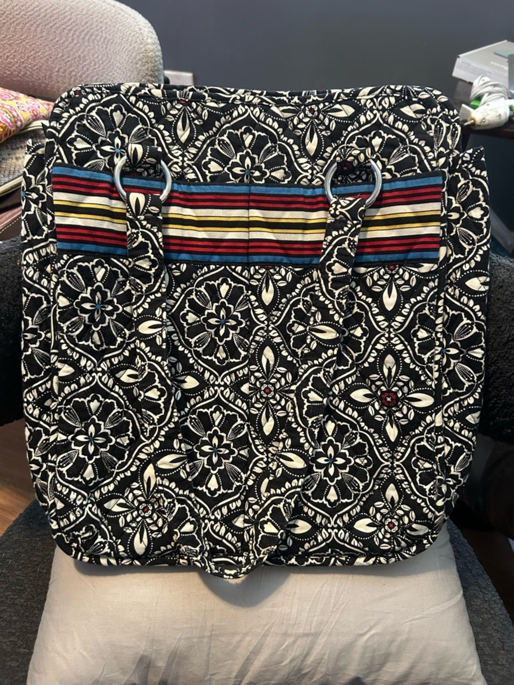 Vera Bradley Barcelona Black & White Geo Floral Quilted Tote